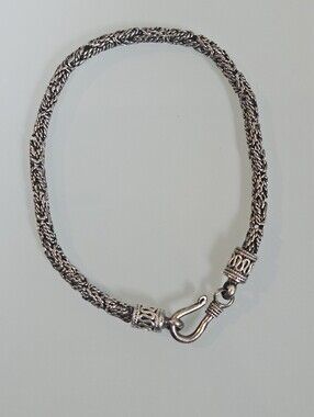 Bali Sterling Silver Byzantine Link 925 Chain Bracelet Hook Clasp 7.25" 3mm